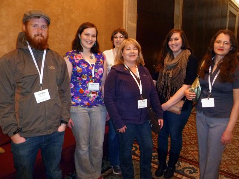 From left to right: Sean Gilligan, Michelle Fromm, Amanda Smith, Dawn Hogue, Katie Amundsen, and Leah Ulatowski stand in the lobby of the Radison Hotel in Minneapolis where the Best of the Midwest College Newspaper Convention was held. 
