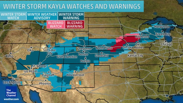 Winter storm Kayla will stretch across the country, reaching Wisconsin.