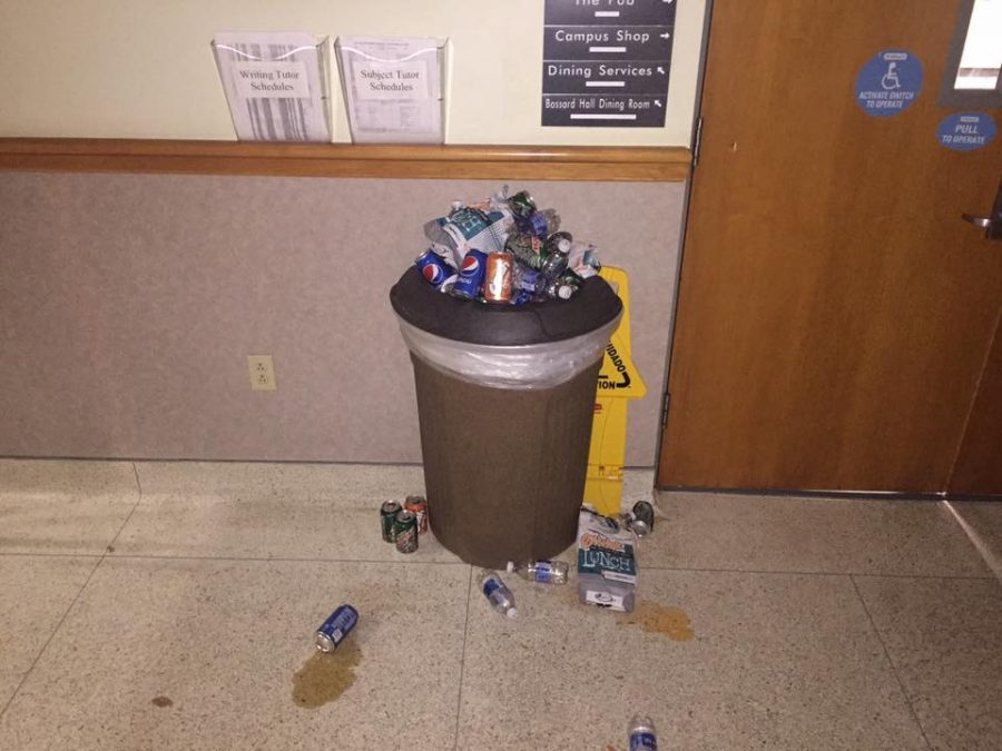 Custodians are people, too! A picture of the garbage can in the stairwell leading up to Lakeland Universitys cafeteria.