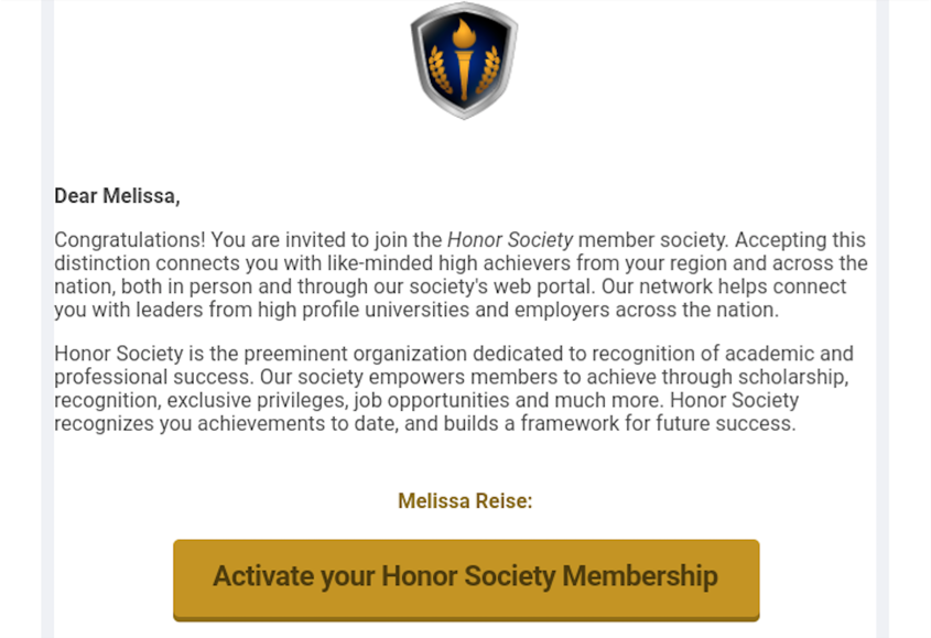 Contents of the Honor Society email.