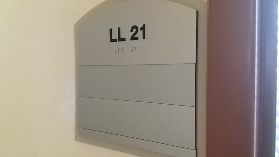 The blank nameplate by Bajczyks office after his departure. The office has since been occupied by another faculty member.