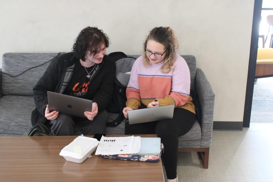 Lakeland students Reece Colberg (left) and Jessica Leicht (right) studying in the HARC.